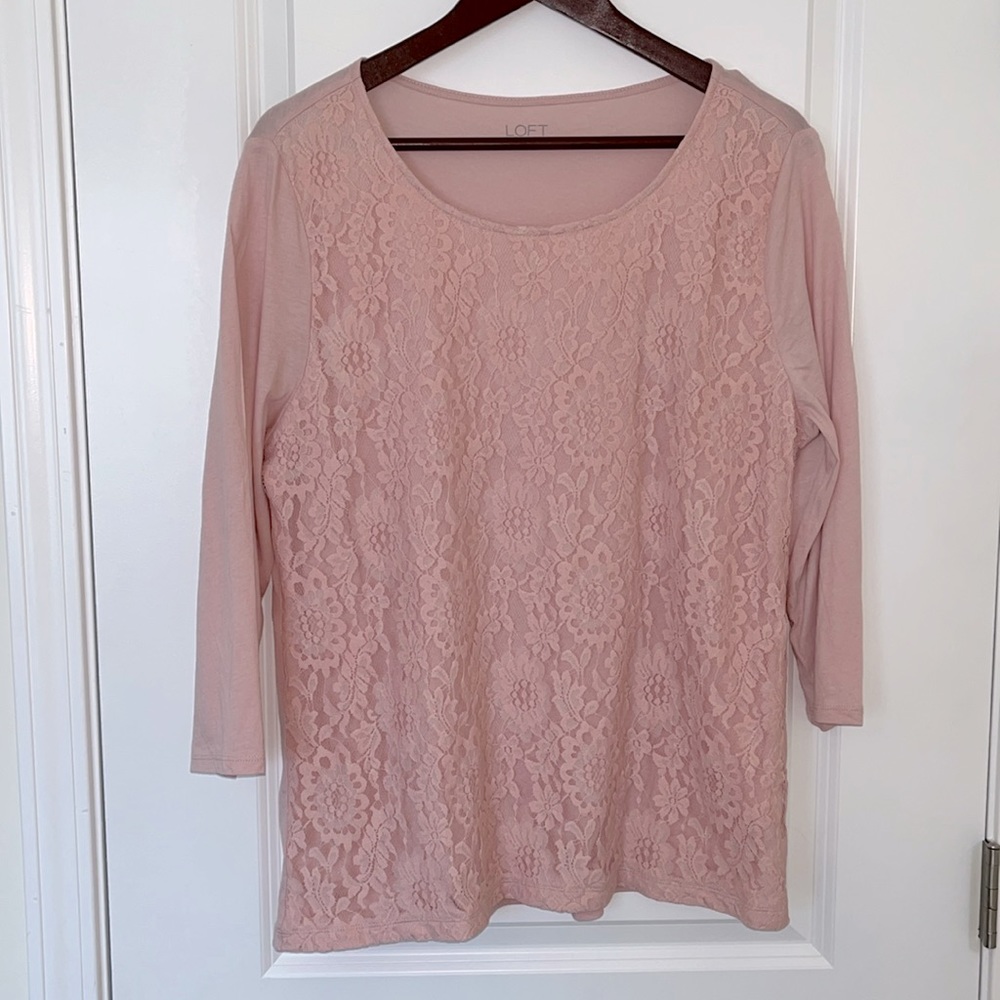 Light Pink 3/4 Sleeve Top with Lace Front